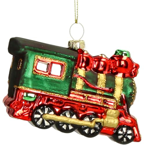 HD Collection Christbaumschmuck Glas 10cm - Lokomotive Aufhängen - Weihnachtsbaum Anhänger für Weihnachten - Christbaumanhänger & Weihnachtsbaumschmuck - Grün Rot