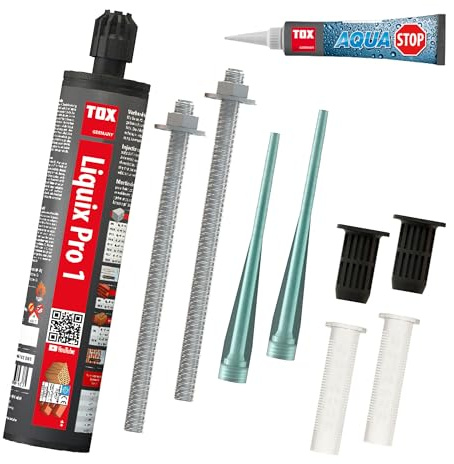 TOX Set mit 1x Verbundmörtel Liquix Pro 1 styrolfrei 280 ml und Schwerlast-Montagesystem Thermo Proof M12x300 für Abstandsmontagen, sichere Befestigung von Markisen und Geländern, 084909270