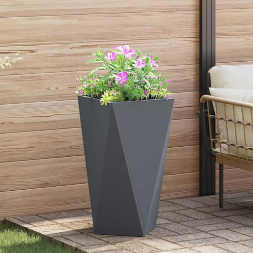 Maceta antracita 40 x 40 x 75 cm, planta de jardín de acero resistente, diseño moderno para exteriores, rectangular para arbustos, terrazas y jardines