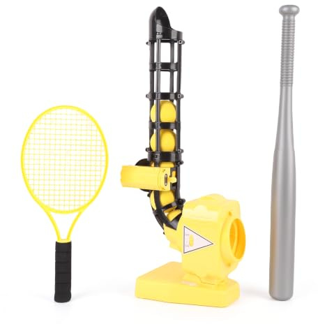 BONKZEBU Auto Baseball Tennis Pitcher 2 in 1 Portable Pitching Machine Set for Kids Beginners Indoor Outdoor Sports Game (Yellow)