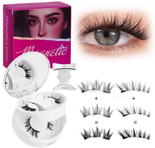 2 Paar Magnetische Wimpern mit Applikator, Magnet Wimpern Ohne Eyeliner, Kein Kleber erforderlich Wimpern Magnetic, Wimpern Magnetisch Natürlicher Look, Stark Magnet Wimpern mit Applikator (B)