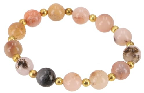 GURU SHOP Mala Armband, Handmala, buddhistischer Schmuck, Perlenarmband | Elegantes Armband aus Achat mit goldfarbenen Perlen, 10 mm Durchmesser, elastisch, einzigartig, spiritueller Schmuck.