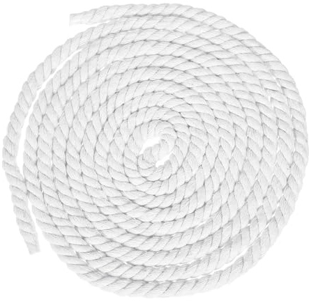 sourcing map Corde à linge en coton blanc de 10 mm x 4,8 m, 3 brins torsadés pour extérieur, cordon épais en macramé pour bricolage, suspension murale, suspension de plantes, nœuds, corde à linge