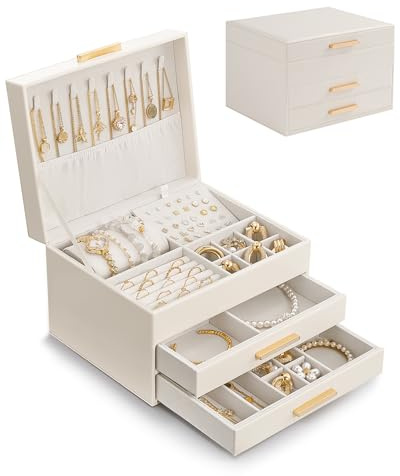 Lolalet 3 Ebenen Schmuckkästchen Schmuckaufbewahrung | Schmuckkoffer Jewelry Organizer Schmuckbox für Ringe Ohrringe Halsketten