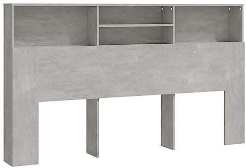 Qnhdfrt Bettkopfteil mit Ablage Betongrau 180x19x103,5 cm aus Holzwerkstoff Modernes Regal-Kopfteil für Schlafzimmer Bücher Deko Modernes Design Robust und Stabil für Bett 180 cm