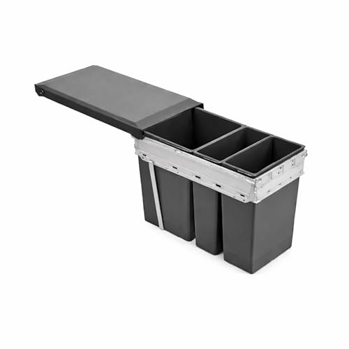 Hailo Abfallsammler 2x7+15 L Terzett | Einbau-Abfallsystem für Schränke | Küchen-Mülleimer mit 3fach Mülltrennung | Abfalleimer für vorhandenen 30cm Schrankauszug