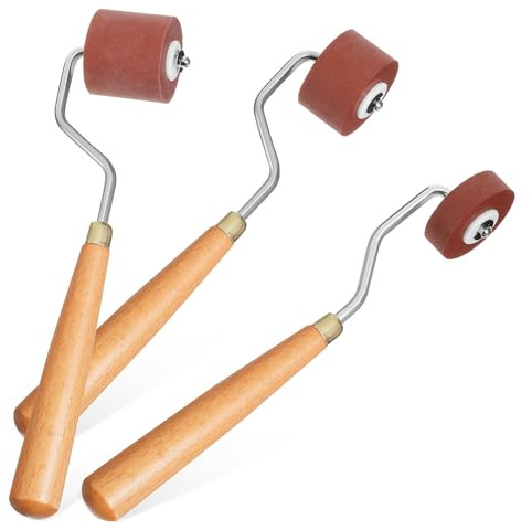 HOMOCONO Gummiwalzen aus Gummi und Holz 3 Stück mit DREI Verschiedenen Breiten 1cm 2cm 3cm und Exzellente Druckergebnisse für Druckgrafiken für Künstlerische Projekte