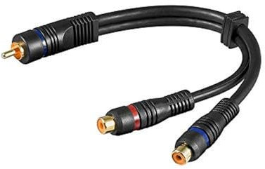 Goobay 50930 Cavo Adattatore Audio a Y, Connettore RCA Stereo a 1 Presa RCA, OFC, a Doppia Schermatura, 0.2m Lunghezza del Cavo