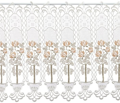 Plauener Spitze by Modespitze, Store Bistro Gardine Scheibengardine mit Stangendurchzug, hochwertige Stickerei, Höhe 50 cm, Breite 176 cm, Creme/Beige/Lachs