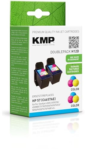 KMP Tintenpatrone passend für HP 57 (C6657AE) 3-farbig Doublepack - H12D - für Deskjet 450Ci 450CBi 450WBT 5150 5550 5650 5652 5850 9650 9670 ... etc.