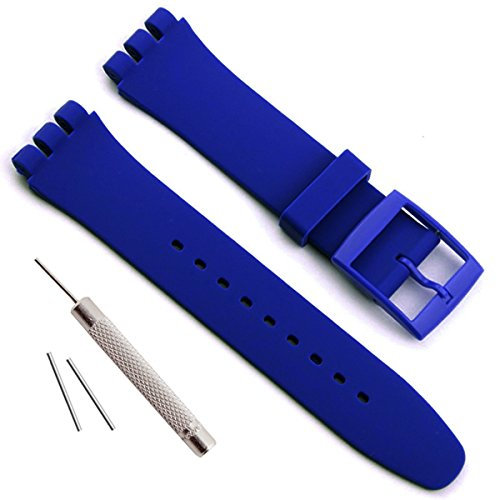 Remplacement étanche en caoutchouc de silicone Bracelet de montre Watch Band pour Swatch (17 mm X 19 mm 20 mm) (17 mm, Azure)