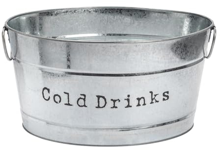 Harbour Housewares 1x Argent Ancien Mètal Baignoire de Fète - Grand Extèrieur Jardin Refroidisseur de Boissons Seau è Glace pour la Bière Vin Champagne Bouteilles