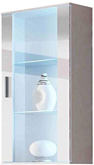 Mirjan24 Hängevitrine Soho S2, Vitrine Glasvitrine, Vitrinenschrank, Stauraumvitrine, Wohnzimmer, Highboard, Schrank (Weiß/Weiß Hochglanz, mit weißer LED Beleuchtung)