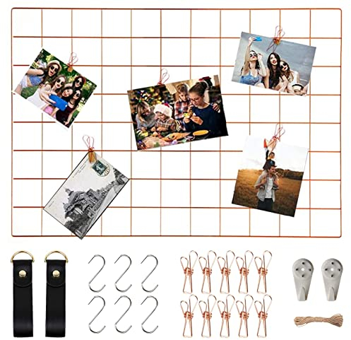 Wandgitter Rosegold ,Wanddekor, Multifunktionale Gitterwand, DIY Eisen Gitter der Fotowand Dekoration .Pinnwand Foto an der Memoboard Hängen in der Familie, Küche, Büro und so weiter (45*65cm)