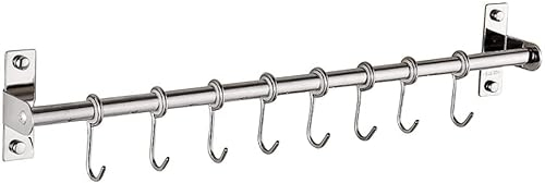 Support mural pour casseroles et casseroles en acier inoxydable avec crochets with 8 hooks (50cm) Voir image, Rangement Cuisine Organisateur
