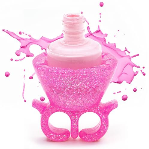 tweexy Wearable Nail Polish Holder Ring, Fingernail Polishing Tool, Manicure and Pedicure Accessories (Flamingo Sparkle)