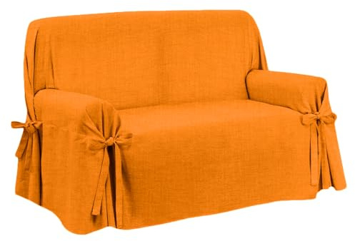 SaRani Sofaüberwurf mit Schleife, 2-Sitzer, 3-Sitzer, Baumwolle, einfarbig, (Orange, 3-Sitzer)