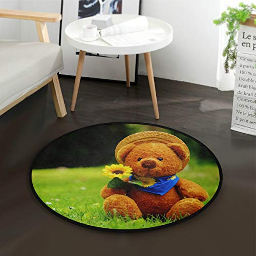 Mnsruu Teppich, Teddybären und Sonnenblumen Round Area Teppich für Wohnzimmer Badezimmer Fußmatte 36 Durchmesser (92 cm)