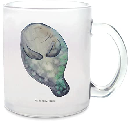 Mr. & Mrs. Panda Teetasse Seekuh Happy - Geschenk, Meerestiere, Tasse mit Henkel, Zufrieden, Liebeskummer, Teeglas, Respekt, Glas Teetasse, Neustart,