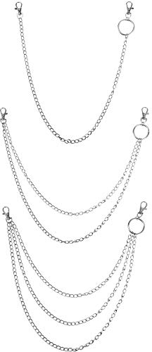 3-Piece Jeans Chains Wallet Chain with Lobster Claw Clasps for Keys, Wallet, Jeans Pants Belt Loop Purse Handbag (Silver)