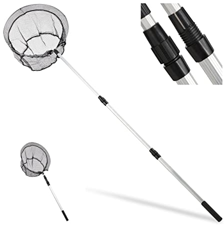Relaxdays Sacadera Pesca, Telescópica 60-130 cm, Circular y Plegable, Ø 36 cm, 1 Ud, Metal-Nailon, Negro y Plateado