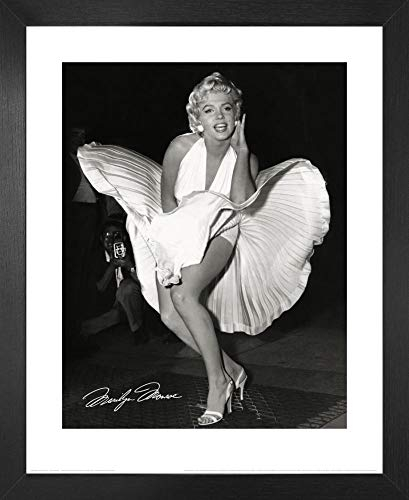 1art1 Marilyn Monroe Poster Kunstdruck Bild und MDF-Rahmen - Das Verflixte 7. Jahr, Weißes Kleid (50 x 40cm)