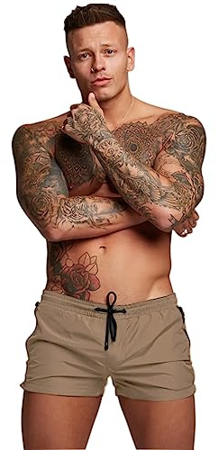 Redqenting Men’s Swim Trunks Quick Dry Swim Shorts Board Shorts with Triangle Mesh Lining Khaki