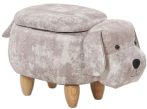 Beliani Hocker für Kinder in Hund-Form beige Samtstoff mit Stauraum Doggy