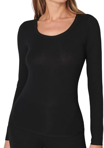 Schiesser Damen Langarm Unterhemd-Personal Fit Wander-Shirt, schwarz_155414, M