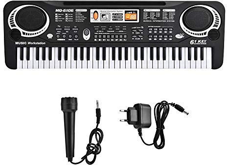 Dioche Piano Numérique à 61 Touches, Piano Numérique Portable avec Mini Microphone pour Enfants, avec 6 Présentations, Rythme et Volume Réglables, 54 * 17,5 * 5,5 Cm