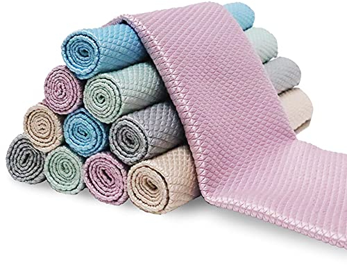 DyPinYise Fish Scale Microfiber Polishing Cleaning Cloth Reusable Microfiber Towels, Lint Free Cleaning Rags for Glass No Watermark, Dishes, Mirrors (10Pcs,5 Colors,15.7 in x 11.8 in)