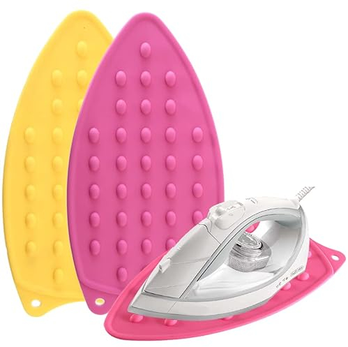2Pack Silicone Iron Rest Pad, Thicker Series Hot Resistant Mat for Ironing Board, Easy to Use with Wall Hole and Multicolor for Home (Pink+Yellow)