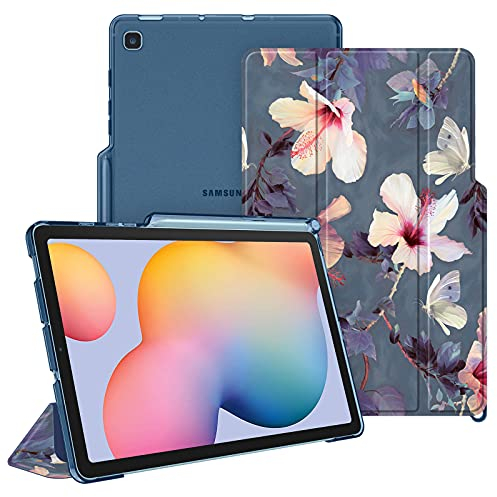 FINTIE SlimShell Case for Samsung Galaxy Tab S6 Lite 10.4 Inch 2024/2022/ 2020, Lightweight Stand Translucent Frosted Back Cover with S Pen Holder, Auto Wake/Sleep, Hibiscus