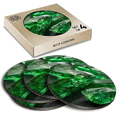 4 x Eco Boxed Cork Coasters - Green Emerald Stone Uncut Drink Cup Mug Glass Table Mat #3328