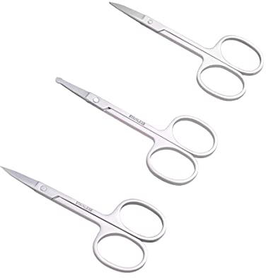 Lot de 3 petits ciseaux à sourcils et poils de nez, barbe, moustache, cils et ongles, ciseaux de toilettage pour homme et femme