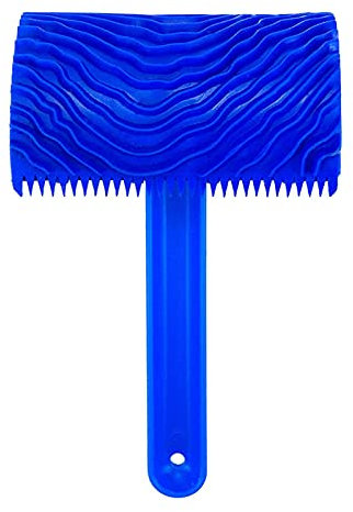 Rouleau de peinture à grain de bois en caoutchouc bleu outil de peinture de grainage bricolage rouleau de peinture murale avec effet de poignée rouleau de peinture outil de décoration murale(MS16)