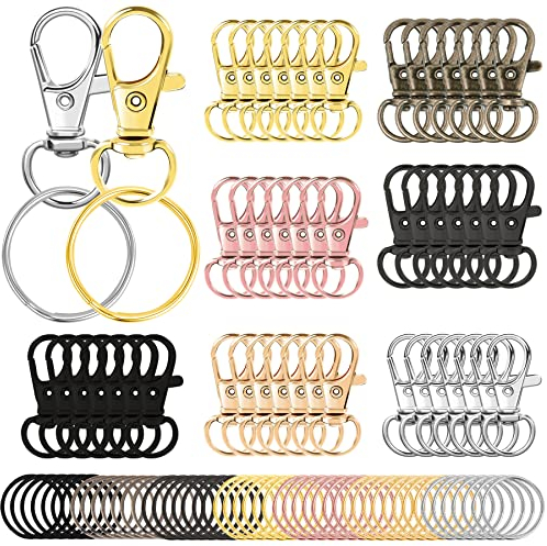 AUGSUN 100Pcs Attache Porte Clé(50 Mousqueton Porte Clé, 50 Anneaux de Porte Clé) Mousquetons Porte-Clés Fermoirs Mousquetons pour Bijoux, Loisirs Créatifs