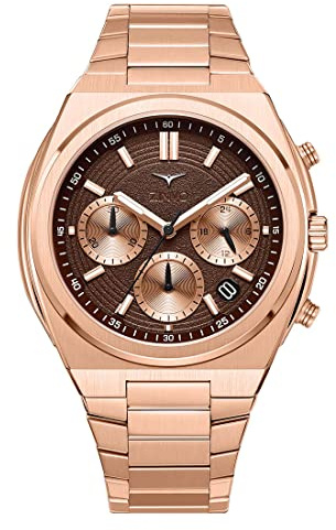 ZINVO Chrono Rose Gold Quarz Chronograph Stahl Braun Silikon Datum Saphir Uhr Herren, Schwarz
