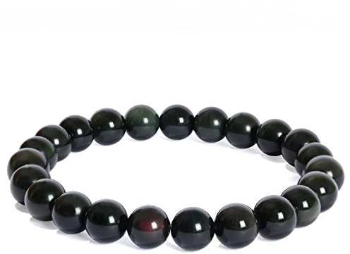Landorilo Echte Naturstein Perlen Armband, Damen Herren Zweifarbiger Obsidian Perlenarmband, 8MM Runde Edelsteine Yoga Chakren Armbänder, Geburtstag Valentinstag Geschenke