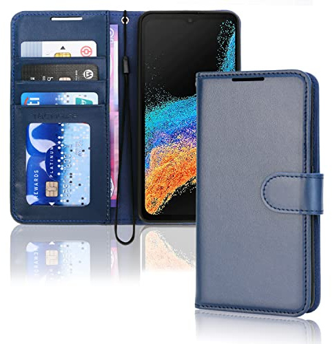 TECHGEAR Galaxy XCover 6 Pro Leather Wallet Case, Flip Protective Case Cover with Wallet Card Holder, Stand and Wrist Strap - Blue PU Leather with Magnetic Closure Designed For Samsung XCover 6 Pro