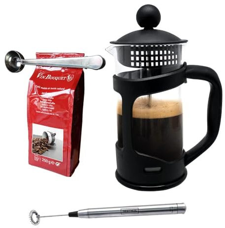 Nerthus SET FIH 1126 Cafetera francesa de émbolo 800ml. + Pinza y cuchara + Batidora de leche