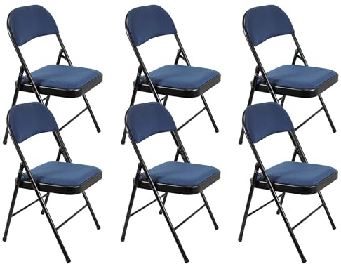 Meta Steel Frame with Fabric Seat Padded Office Work Study Party Dining Folding Chair (6, Blue jacquard)
