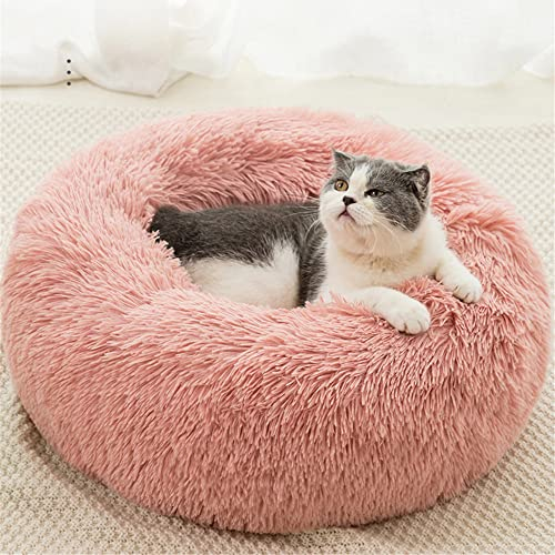 Katzenbett waschbar Flauschiges Hundebett, Hundebett Kleine Hunde Rund, Donut Anti Stress hundekissen Kleine Hunde Hundekissen Pink 100cm