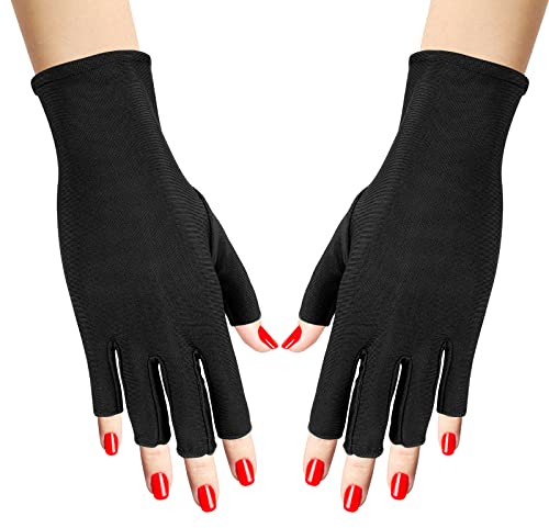 Sibba 1 Paar UV-Handschuhe für Nägel Kunst Lampe Lichtschutz LED-Blitz-Gel-Nagellack Maniküre-Pflege fingerlos feuchtigkeitsspendend Handschutz Werkzeuge Anti-Sonnen-Frauen (schwarz)