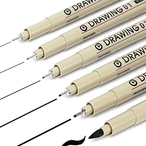 Micro Fineliner ritning konstpennor: 6 svart fin linje vattentätt bläckset konstnärsmaterial arkiv bläckmarkörer pigmentlinjer punkt journalföring skiss kontur manga anime skissning akvarell teknisk
