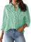 NONSAR Bluse Damen Elegant Langarm Streifenbluse Hemden mit Knöpfen Casual Büro Arbeit Blusen Baumwolle Tunika Hemd Oberteile Tops(9359L,Grün)