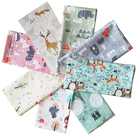Yurosiay 8 Stück 25×25cm Baumwollstoffe Nette Cartoon Tiere Bedruckte Stoffe Patchwork Stoffe Tiere Baumwolle Quiltingstoffe Stoffe zum Nähen Stoffreste Stoffpaket für DIY Handwerk Fuchs