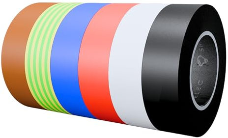 SHPELEC® Premium Electrical Insulation Tape – 6 Colour Pack (19mm x 20m) | Flame Retardant, Waterproof PVC | Strong Grip for Electrical Repairs, Auto, DIY & Cable Marking (6 Pack)