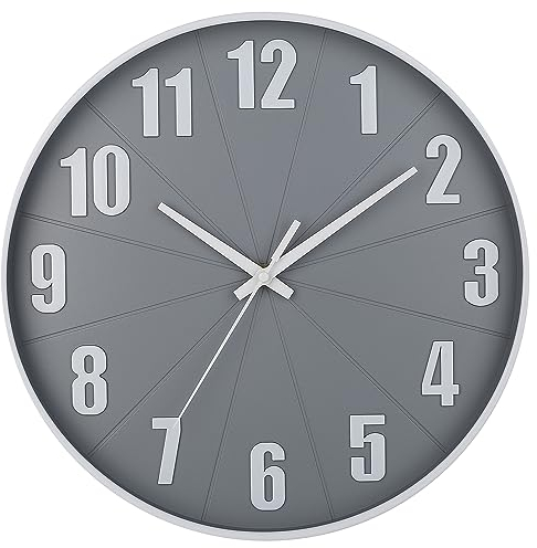 HZDHCLH Funkuhr 30 cm Großes Ziffernblatt Wanduhr Geräuschlos,Geeignet für Schule, Zuhause, Wanddekoration (Weiß auf Grau)