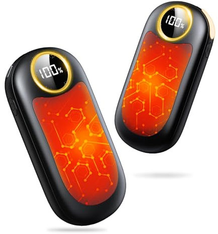 Hand Warmers Rechargeable 2 Pack, Dual-Sided Heating with LED Display, Flashlight, 4 Heating Levels Electric Pocket Heater for Raynauds, Golf, Camping, Hunting, Gifts for Christmas Men Women